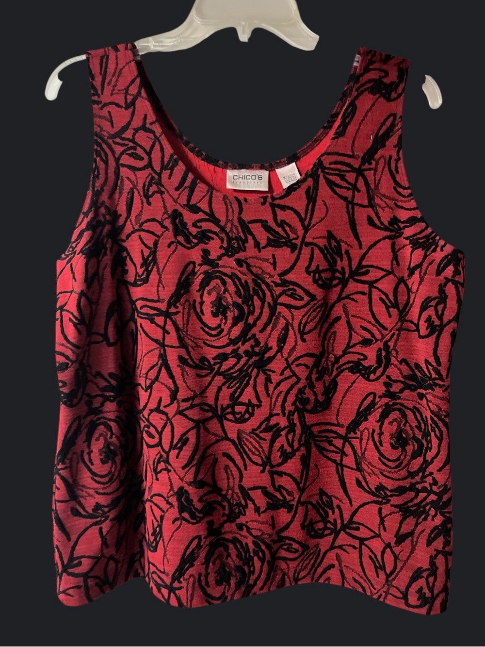 Chico's Red and Black Floral Tank Top